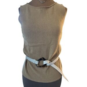 Liz Claiborne Sleeveless Knit Top linen blend beige SMALL pet elegant